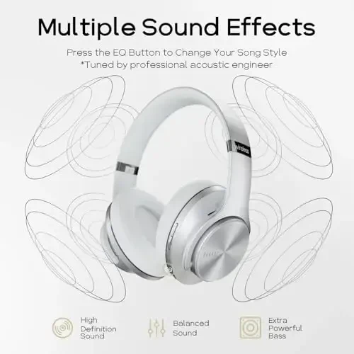 DOQAUS Bluetooth Headphones Over Ear, 90H Playtime Wireless, 3 EQ Modes, HiFi Audio & Deep Bass, ENC Noise Isolating Mic, Soft Earpads for Phone/PC - 3