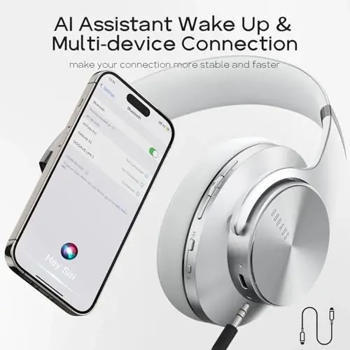 DOQAUS Bluetooth Headphones Over Ear, 90H Playtime, 3 EQ Modes, HiFi Audio, ENC Mic, Reinforced Durable Frame & Soft Earpads for Extended Wear, Phone, PC, Travel - 5