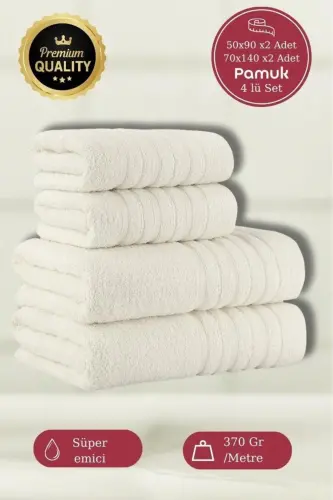 Dora 4-Piece Bath Towel Set - 50x90 70x140cm X2 / 50x90cm X2 Cm-CREAM 