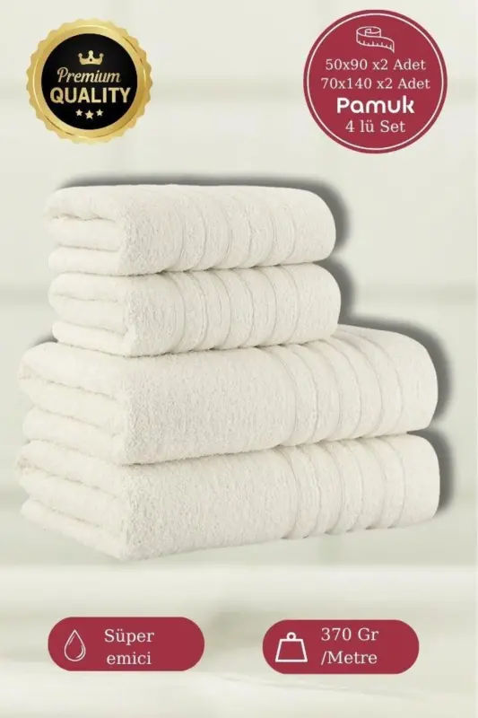 Dora 4-Piece Bath Towel Set - 50x90 70x140cm X2 / 50x90cm X2 Cm-CREAM - 1