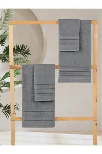Dora 4'lü Banyo Havlusu Seti 50x90 70X140cm x2 / 50x90cm x2 Cm-GRİ - 3