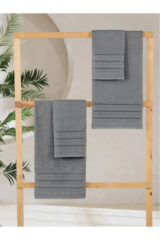 Dora 4'lü Banyo Havlusu Seti 50x90 70X140cm x2 / 50x90cm x2 Cm-GRİ - 3