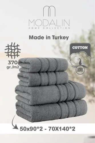 Dora 4'lü Banyo Havlusu Seti 50x90 70X140cm x2 / 50x90cm x2 Cm-GRİ 