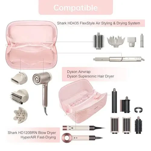 Дорожная сумка для инструментов для волос Leudes для Dy son Airwrap Фен Shark Flex Style Сумка для переноски Дорожная косметичка Портативная сумка Открытая плоская упаковка Организаторы с разделителем и ручкой (розовый) - 4