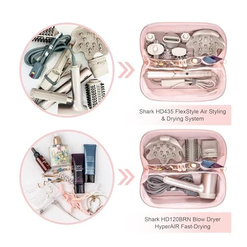 Дорожная сумка для инструментов для волос Leudes для Dy son Airwrap Фен Shark Flex Style Сумка для переноски Дорожная косметичка Портативная сумка Открытая плоская упаковка Организаторы с разделителем и ручкой (розовый) - 6