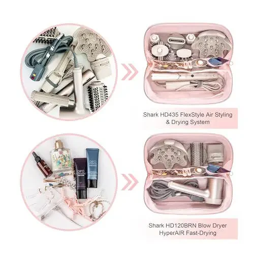 Дорожная сумка для инструментов для волос Leudes для Dy son Airwrap Фен Shark Flex Style Сумка для переноски Дорожная косметичка Портативная сумка Открытая плоская упаковка Организаторы с разделителем и ручкой (розовый) - 6