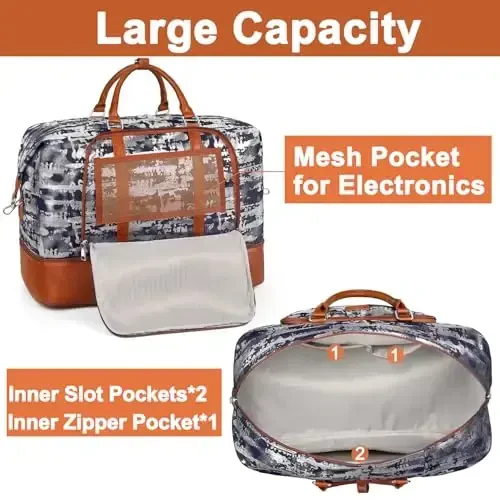 Travel Weekender Bag for Women, Overnight Bag with Shoe Compartment Oversized Travel Duffel Bag Carry On Tote 21