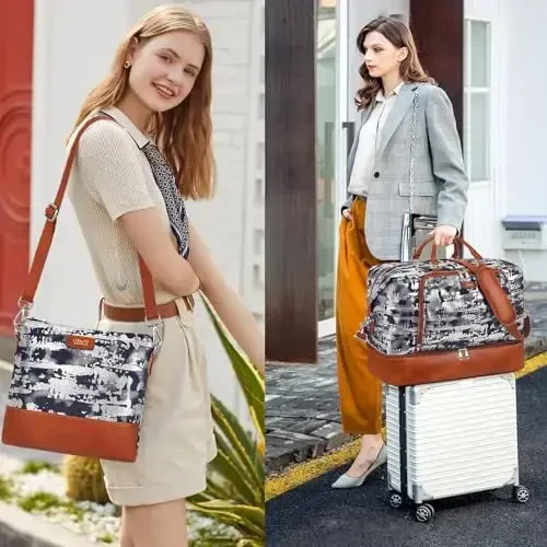 Travel Weekender Bag for Women, Overnight Bag with Shoe Compartment Oversized Travel Duffel Bag Carry On Tote 21