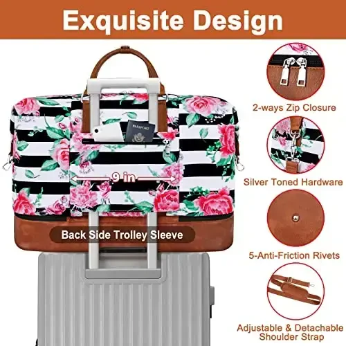 Travel Weekender Bag for Women, Overnight Bag with Shoe Compartment Oversized Travel Duffel Bag Carry On Tote 21