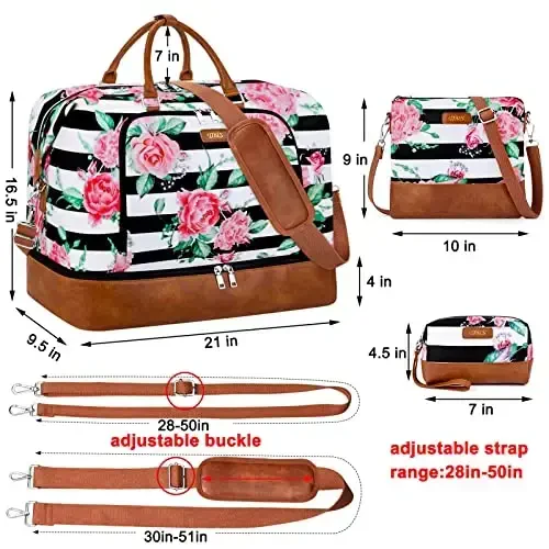 Travel Weekender Bag for Women, Overnight Bag with Shoe Compartment Oversized Travel Duffel Bag Carry On Tote 21