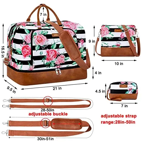 Travel Weekender Bag for Women, Overnight Bag with Shoe Compartment Oversized Travel Duffel Bag Carry On Tote 21