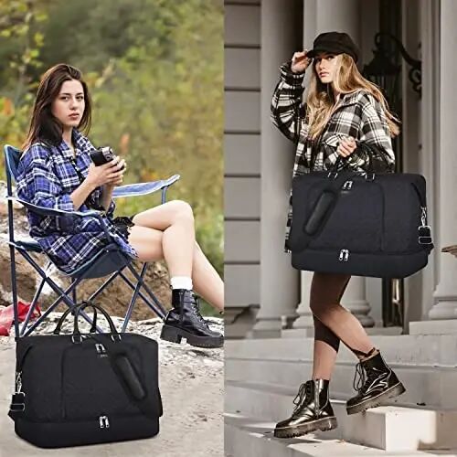 Travel Weekender Bag for Women, Overnight Bag with Shoe Compartment Oversized Travel Duffel Bag Carry On Tote 21