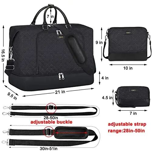 Travel Weekender Bag for Women, Overnight Bag with Shoe Compartment Oversized Travel Duffel Bag Carry On Tote 21
