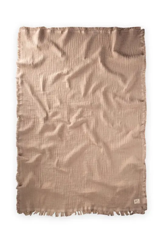 Dört Kat Kat Püsküllü Battaniye 80X120 Cm Vizon - VİZON - 2