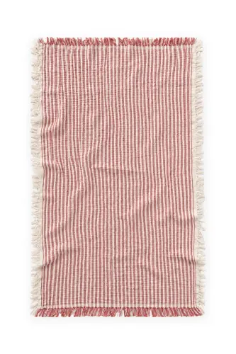 Dört Kat Müslin Püsküllü Battaniye 80X120 Cm Kırmızı Çizgili - KIRMIZI ÇİZGİLİ - CIGIT (1)