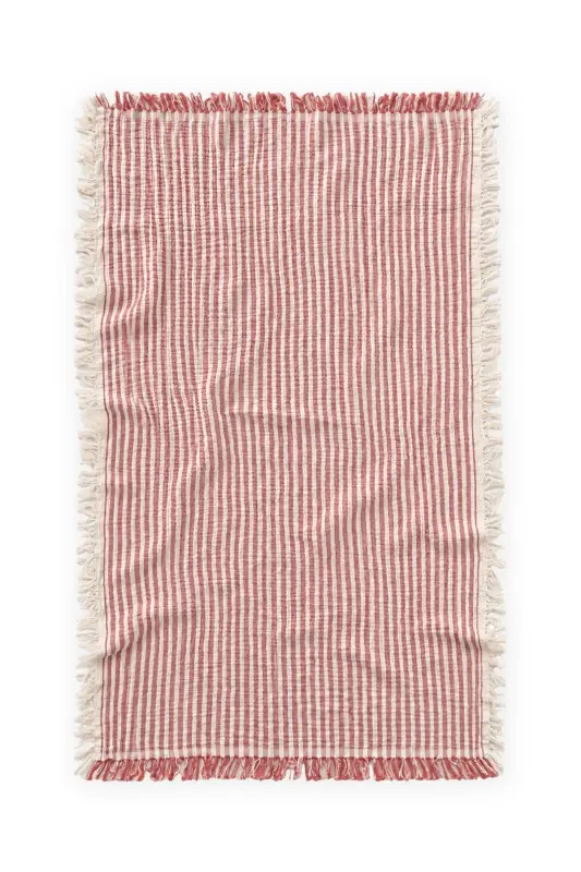 Dört Kat Müslin Püsküllü Battaniye 80X120 Cm Kırmızı Çizgili - KIRMIZI ÇİZGİLİ - 2