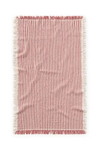 Dört Kat Müslin Püsküllü Battaniye 80X120 Cm Kırmızı Çizgili - KIRMIZI ÇİZGİLİ - CIGIT (1)
