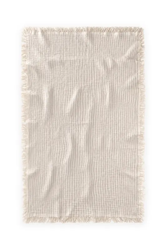 Dört Kat Müslin Püsküllü Battaniye 80X120 Cm Vizon Çizgili - VİZON ÇİZGİLİ - 2