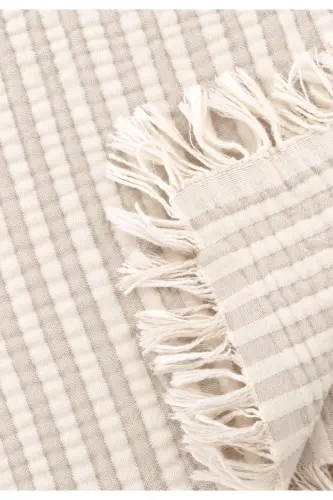 Dört Kat Müslin Püsküllü Battaniye 80X120 Cm Vizon Çizgili - VİZON ÇİZGİLİ - 3