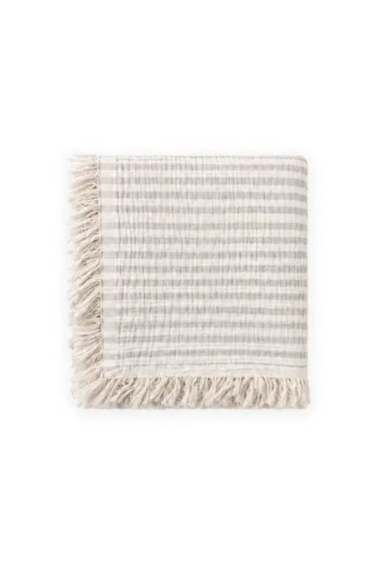 Dört Kat Müslin Püsküllü Battaniye 80X120 Cm Vizon Çizgili - VİZON ÇİZGİLİ - CIGIT
