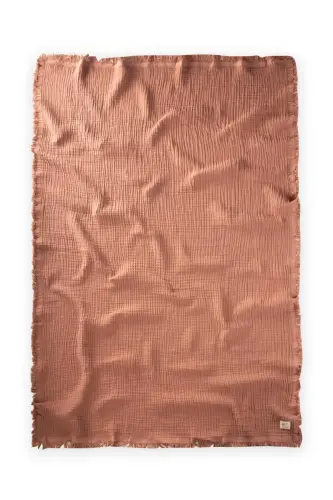 Dört Kat Püsküllü Organic Müslin Battaniye 80X120 Cm Açık Kahve - A.KAHVE - CIGIT (1)