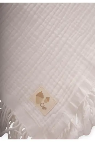 Dört Kat Püsküllü Battaniye 80X120 Cm Ekru-EKRU - 3