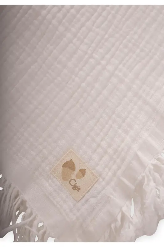 Dört Kat Püsküllü Battaniye 80X120 Cm Ekru-EKRU - 3