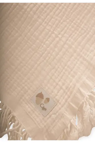 Dört Kat Püsküllü Battaniye 80X120 Cm Kum-KUM - 3