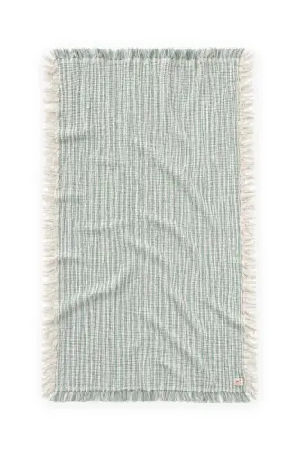 Dört Kat Püsküllü Müslin Battaniye 80X120 Cm Yeşil Çizgili - YEŞİL ÇİZGİLİ - Cigit (1)