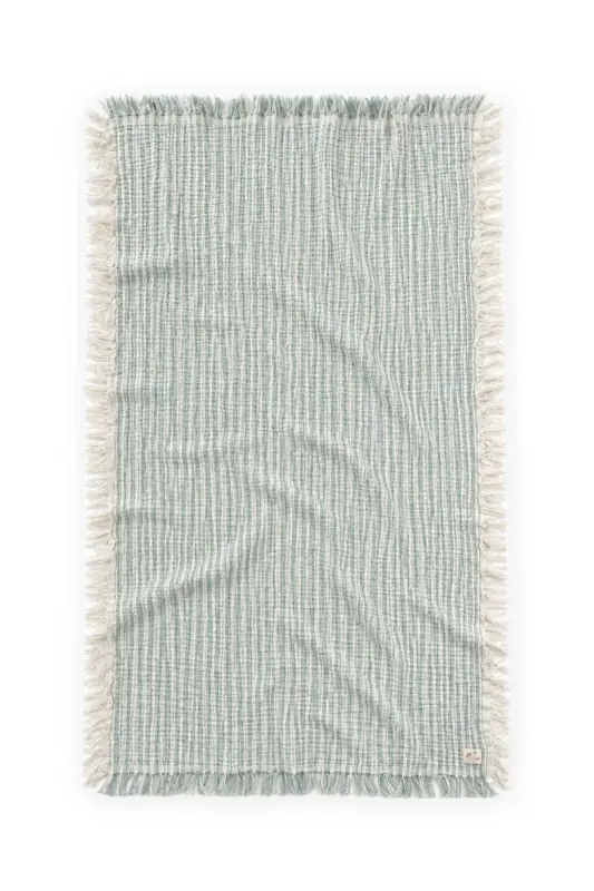 Dört Kat Püsküllü Müslin Battaniye 80X120 Cm Yeşil Çizgili - YEŞİL ÇİZGİLİ - 2