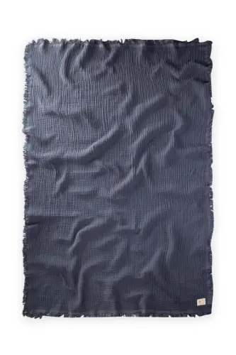 Dört Kat Püsküllü Organic Müslin Battaniye 80X120 Cm Antrasit - ANTRASİT - 2