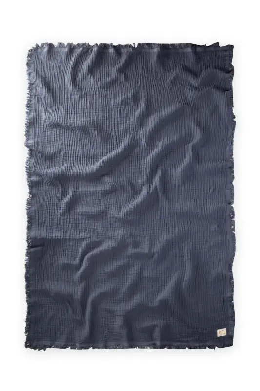 Dört Kat Püsküllü Organic Müslin Battaniye 80X120 Cm Antrasit - ANTRASİT - 2