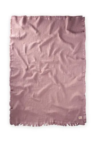 Dört Kat Püsküllü Organic Müslin Battaniye 80X120 Cm Bakır - BAKIR - Cigit (1)