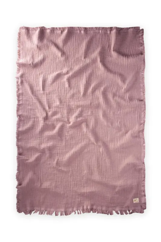 Dört Kat Püsküllü Organic Müslin Battaniye 80X120 Cm Bakır - BAKIR - 2