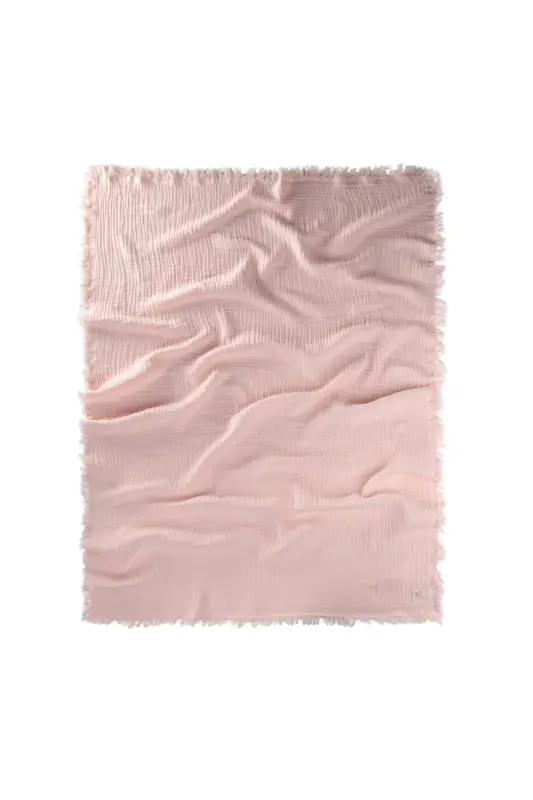 Dört Kat Püsküllü Organic Müslin Battaniye 80X120 Cm Pudra Pembe - PUDRA PEMBE - 2