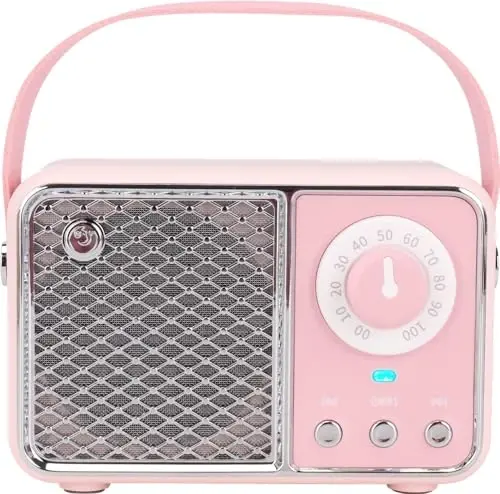 Dosmix Kawaii Room Decor, Retro Bluetooth Speaker,Wireless Bluetooth Speakers, Pink Cute Old Fashion Style for Kitchen Desk Bedroom Office Party Outdoor Vintage Accessories (Tender Pink) 