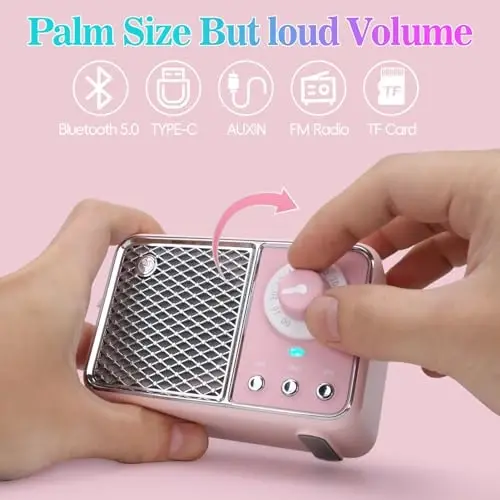 Dosmix Kawaii Room Decor, Retro Bluetooth Speaker,Wireless Bluetooth Speakers, Pink Cute Old Fashion Style for Kitchen Desk Bedroom Office Party Outdoor Vintage Accessories (Tender Pink) - 3
