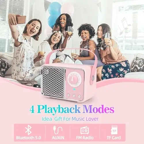Dosmix Kawaii Room Decor, Retro Bluetooth Speaker,Wireless Bluetooth Speakers, Pink Cute Old Fashion Style for Kitchen Desk Bedroom Office Party Outdoor Vintage Accessories (Tender Pink) - 4