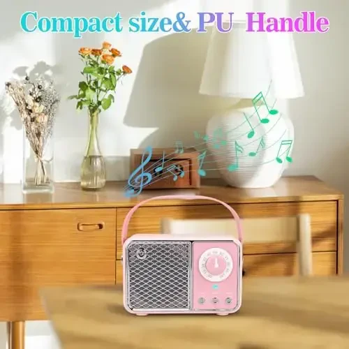 Dosmix Kawaii xona dekorasi, Retro Bluetooth karnay, Simsiz Bluetooth karnaylar, Oshxona stol yotoqxona ofis partiyasi tashqi vintage aksessuarlari uchun pushti yoqimli eski moda uslubi (Tender pushti) - 7