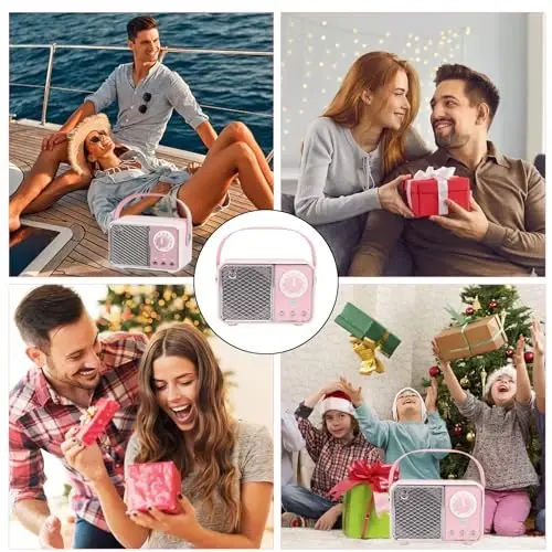 Dosmix Kawaii xona dekorasi, Retro Bluetooth karnay, Simsiz Bluetooth karnaylar, Oshxona stol yotoqxona ofis partiyasi tashqi vintage aksessuarlari uchun pushti yoqimli eski moda uslubi (Tender pushti) - 2