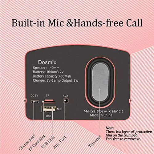 Dosmix Portativ Bluetooth Stereo Karnay, Kuchaytirilgan Bas Retro Simsiz Vintage Karnay TF Karta Uyasi bilan, Sayohat, Uy, Plyaj, Oshxona uchun O'rnatilgan Mik Android/iOS Qurilmalari uchun (Pushti) - 4