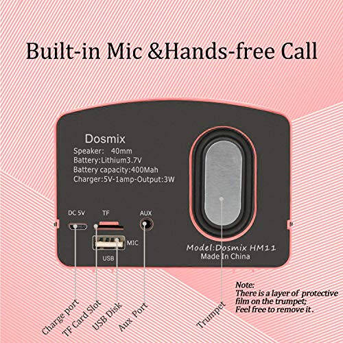 Dosmix Portativ Bluetooth Stereo Karnay, Kuchaytirilgan Bas Retro Simsiz Vintage Karnay TF Karta Uyasi bilan, Sayohat, Uy, Plyaj, Oshxona uchun O'rnatilgan Mik Android/iOS Qurilmalari uchun (Pushti) - 4