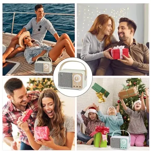 Dosmix Retro Bluetooth Speaker, Vintage Decor, Wireless Bluetooth Speakers, Cute Old Fashion Style for Kitchen Desk Bedroom Office Party Outdoor Kawaii Accessories (Smoke Green) - 3