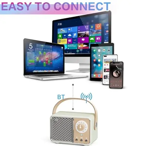 Dosmix Retro Bluetooth Speaker, Vintage Decor, Wireless Bluetooth Speakers, Cute Old Fashion Style for Kitchen Desk Bedroom Office Party Outdoor Kawaii Accessories (Smoke Green) - 6