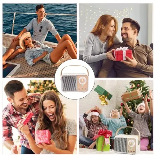 Dosmix Retro Bluetooth Speaker, Vintage Decor, Wireless Bluetooth Speakers, Cute Old Fashion Style for Kitchen Desk Bedroom Office Party Outdoor Kawaii Accessories (Beige) - 2
