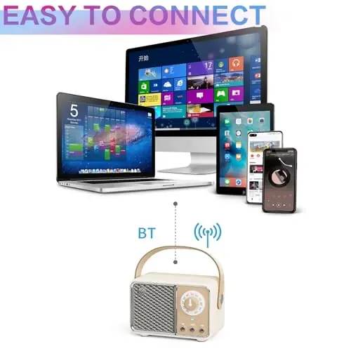 Dosmix Retro Bluetooth Speaker, Vintage Decor, Wireless Bluetooth Speakers, Cute Old Fashion Style for Kitchen Desk Bedroom Office Party Outdoor Kawaii Accessories (Beige) - 3