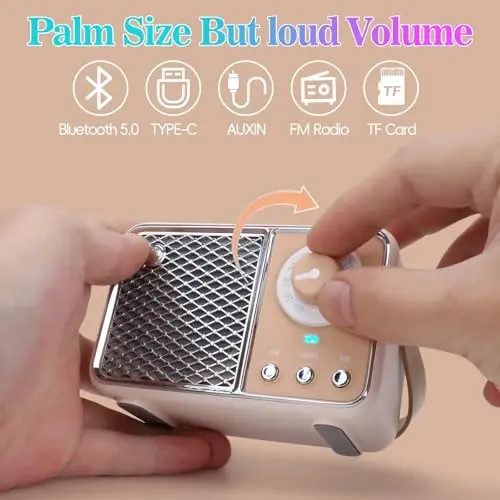 Dosmix Retro Bluetooth Speaker, Vintage Decor, Wireless Bluetooth Speakers, Cute Old Fashion Style for Kitchen Desk Bedroom Office Party Outdoor Kawaii Accessories (Beige) - 5