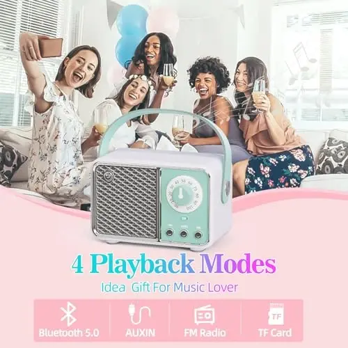 Dosmix Retro Bluetooth Speaker, Vintage Decor, Wireless Bluetooth Speakers, Cute Old Fashion Style for Kitchen Desk Bedroom Office Party Outdoor Kawaii Accessories (Cyan Green) - 4