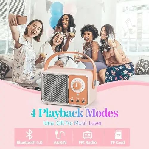 Dosmix Retro Bluetooth Speaker, Vintage Decor, Wireless Bluetooth Speakers, Cute Old Fashion Style for Kitchen Desk Bedroom Office Party Outdoor Kawaii Accessories (Orange) - 2