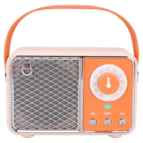 Dosmix Retro Bluetooth Speaker, Vintage Decor, Wireless Bluetooth Speakers, Cute Old Fashion Style for Kitchen Desk Bedroom Office Party Outdoor Kawaii Accessories (Orange) - 1